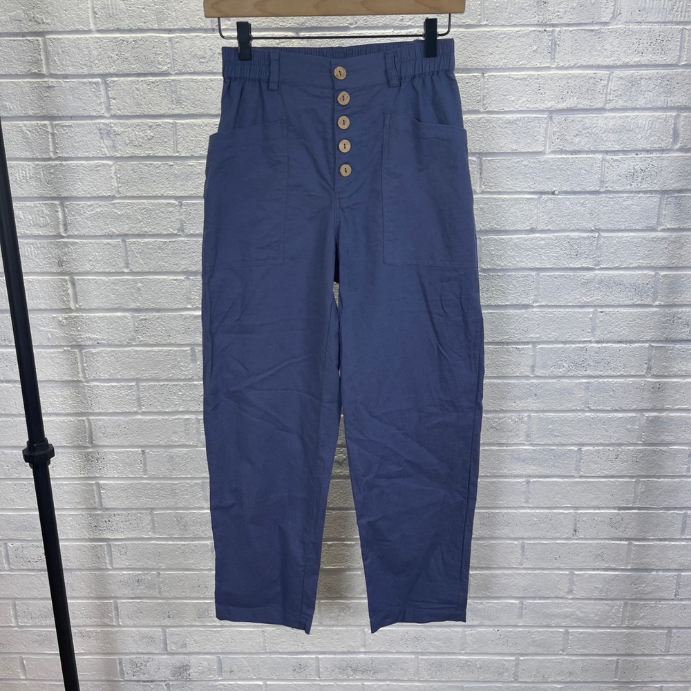 Lintico Linen Blend Blue High Waisted Pants Womens‎ XS Coastal Minimalist
